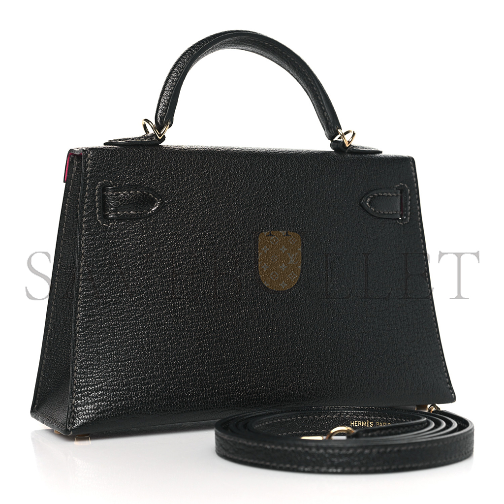 HERMÈS MASTER CHEVRE MYSORE HORSESHOE MINI KELLY II SELLIER BLACK ROSE MEXICO  (19*12*5.5cm) 